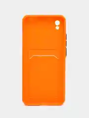 Оранжевый силиконовый чехол для Xiaomi Redmi 9A (Сяоми Редми 9А), с карманом для карт, прозрачный