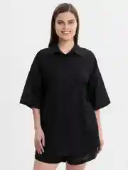 Черный женский летний костюм с шортами, рубашка, шорты