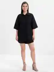 Черный женский летний костюм с шортами, рубашка, шорты
