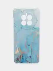 Светло-синий силиконовый чехол на Huawei Mate 50/Хуавей Мате 50, прозрачный, с рисунком, защита камеры
