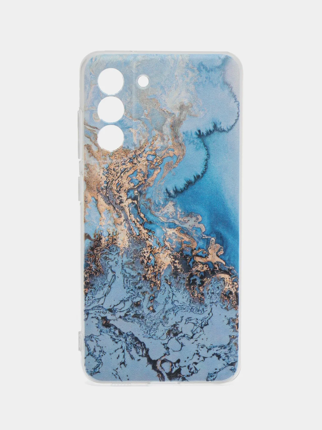 Голубой силиконовый чехол на Samsung Galaxy S21 FE / Самсунг S21 FE, с рисунком, защита камеры