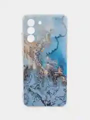 Голубой силиконовый чехол на Samsung Galaxy S21 FE / Самсунг S21 FE, с рисунком, защита камеры