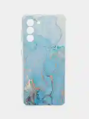 Светло-синий силиконовый чехол на Samsung Galaxy S21 / Самсунг S21 прозрачный с рисунком, защита камеры