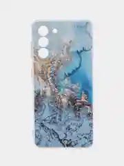 Голубой силиконовый чехол на Samsung Galaxy S21 / Самсунг S21 прозрачный с рисунком, защита камеры
