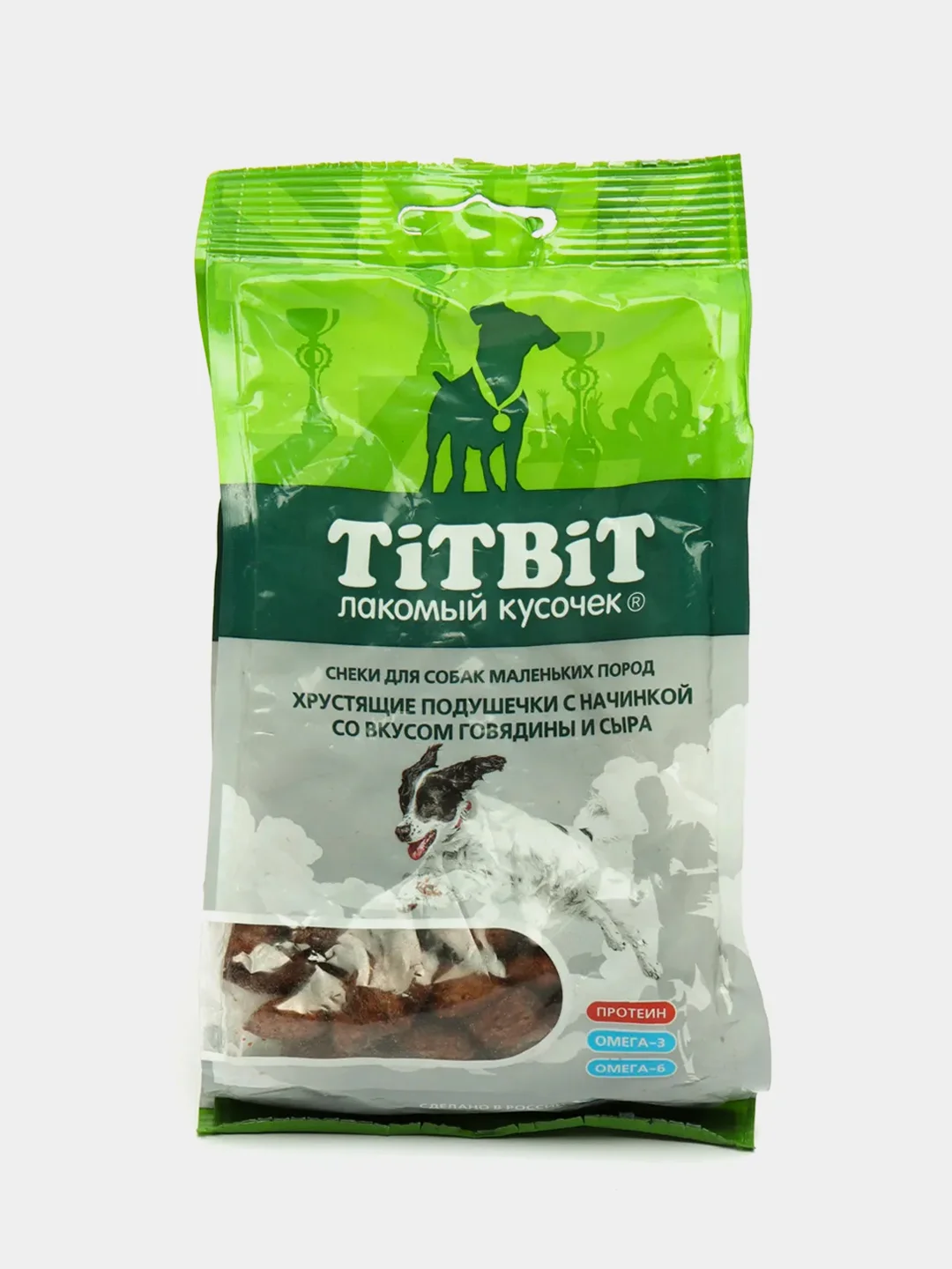 Лакомство для мини пород собак TiTBiT Хрустящие подушечки со вкусом говядины и сыра, 95 г
