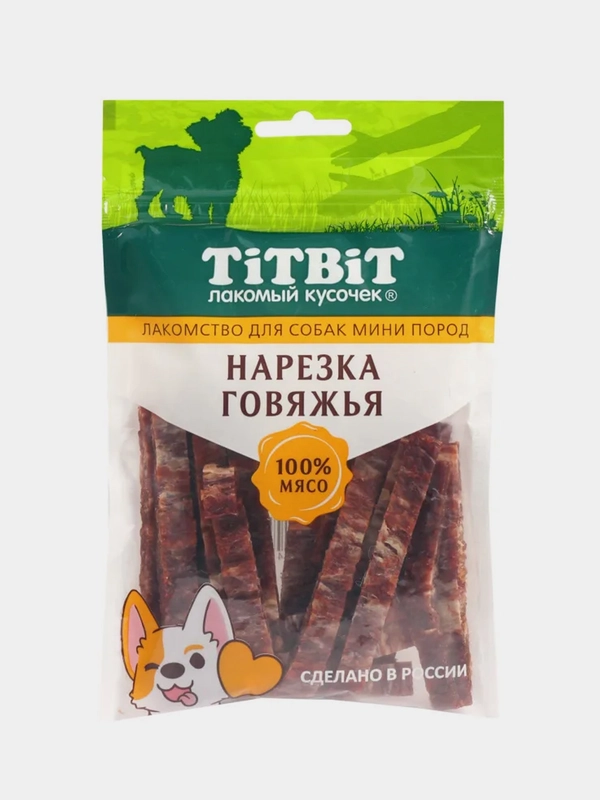Лакомство Titbit Нарезка говяжья, для собак мини пород, 70 г