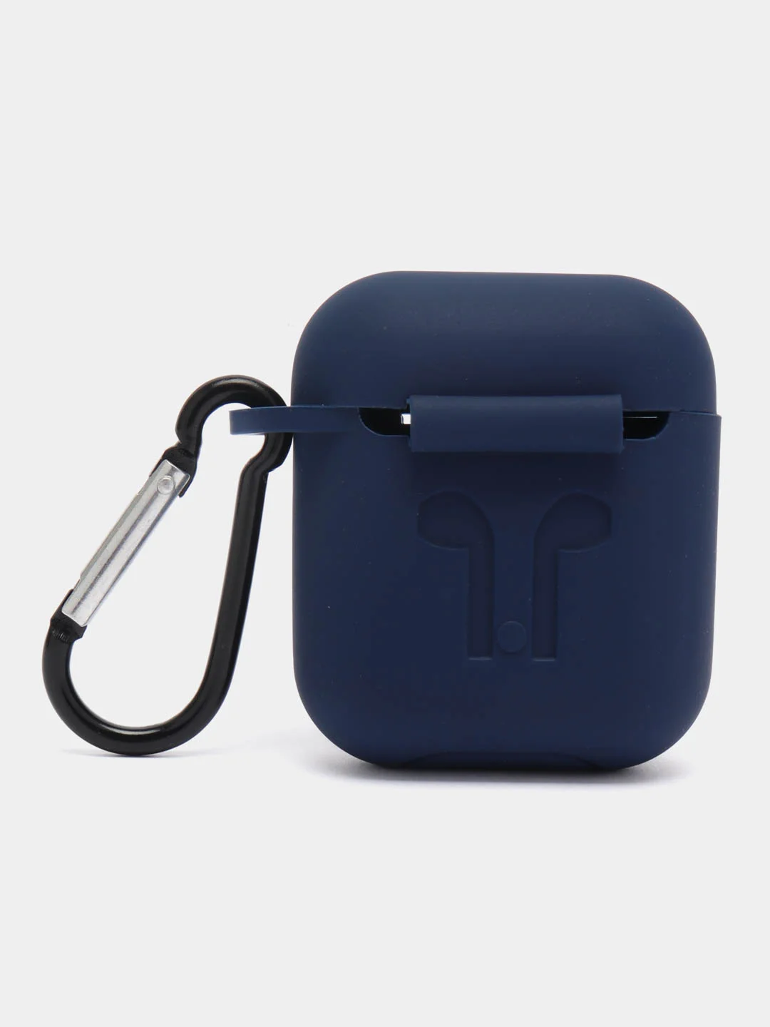 Индиго чехол для беспроводных наушников AirPods 1/2 с карабином, силиконовый