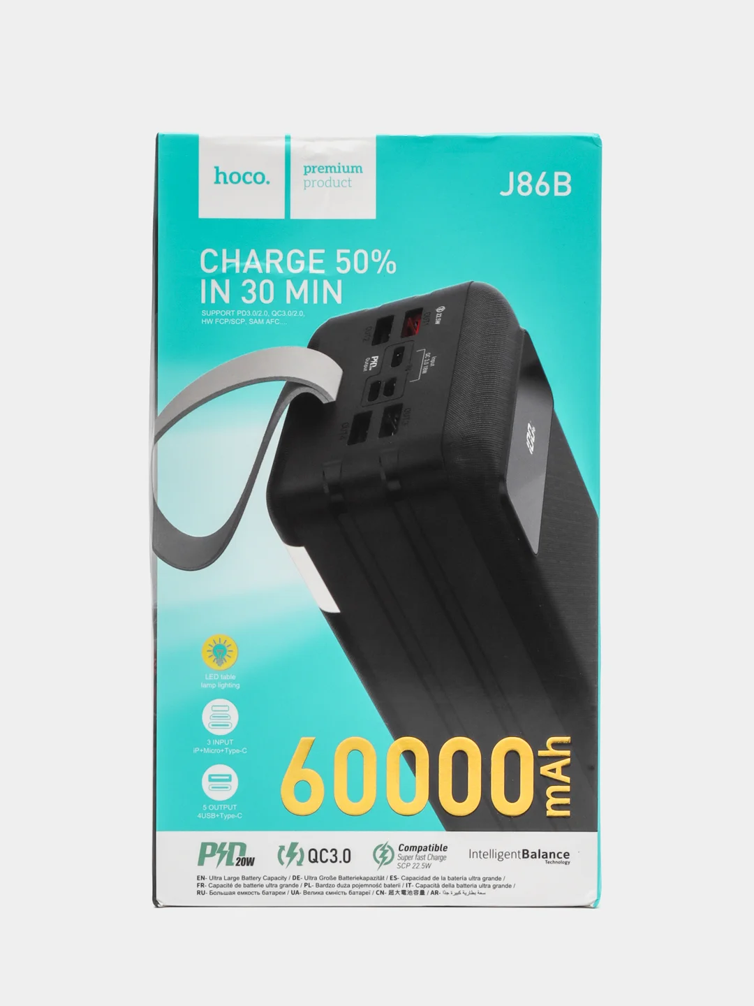 Угольный внешний аккумулятор HOCO 60000mAh /50000mAh /40000mAh /30000mAh Fast Charge Power Bank 22W