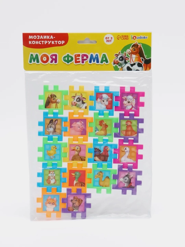 Мозаика-конструктор Моя ферма, 18 деталей, пазл, пластик, животные, по методике Монтессори