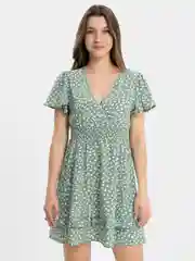 Мятный платье женское шелковое, летнее, короткое, выше колена, с рисунком, зеленое, желтое