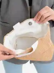 Ретро, летняя, пляжная, соломенная, тканевая, женская сумка