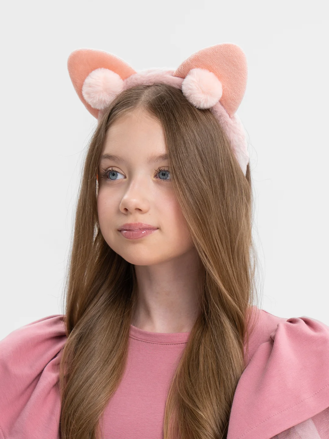 Кораллово-розовый ободок на голову с кошачьими ушками