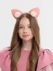 Кораллово-розовый ободок на голову с кошачьими ушками