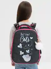 Рюкзак школьный, для девочки, Brauberg, 2 отделения, с брелоком, Cats first, светящийся