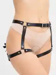 Черный гартеры женские, на бедра, из натуральной кожи
