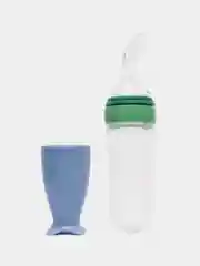 Зеленый бутылочка с ложкой из силикона