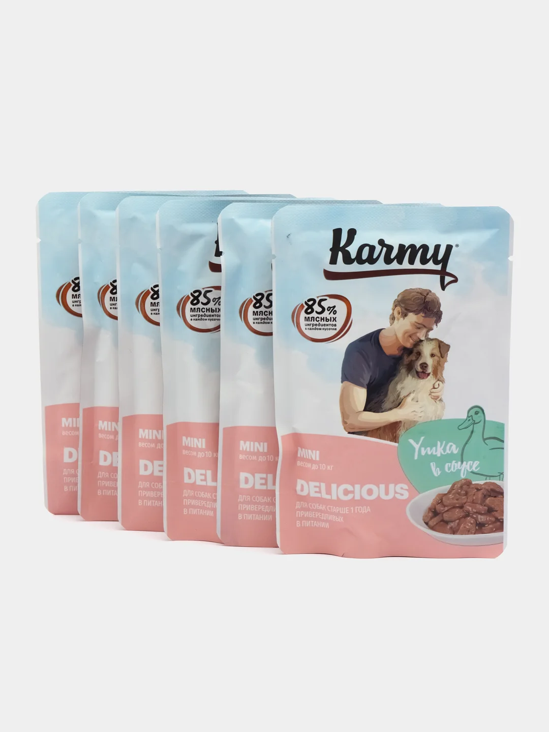 Консервированный корм для привередливых собак KARMY Delicious, утка в соусе, 6 штук