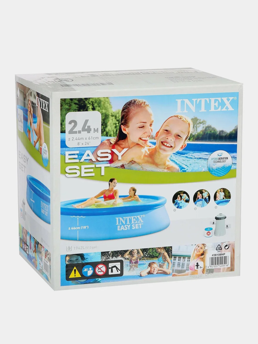 Бассейн надувной Intex, 244 х 61 см, Easy Set, 28108NP, фильтр-насос, 1942 л