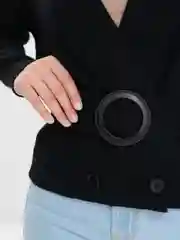 Черный кардиган двубортный, вязаный в стиле ретро, с поясом