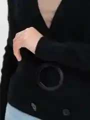 Черный кардиган двубортный, вязаный в стиле ретро, с поясом