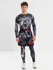 Черный мужской спортивный костюм 3 в 1: рашгард, тайтсы и шорты