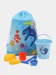 Песочный набор в рюкзаке: ведро 1 л, грабли, совок и 3 формочки