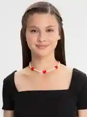 Красный чокер с сердечками из бисера