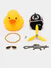 Красный уточка с ружьём в машину, игрушка утка в шлеме с пропеллером и в очках, в автомобиль
