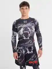 Черный мужской спортивный костюм 3 в 1: рашгард, тайтсы и шорты