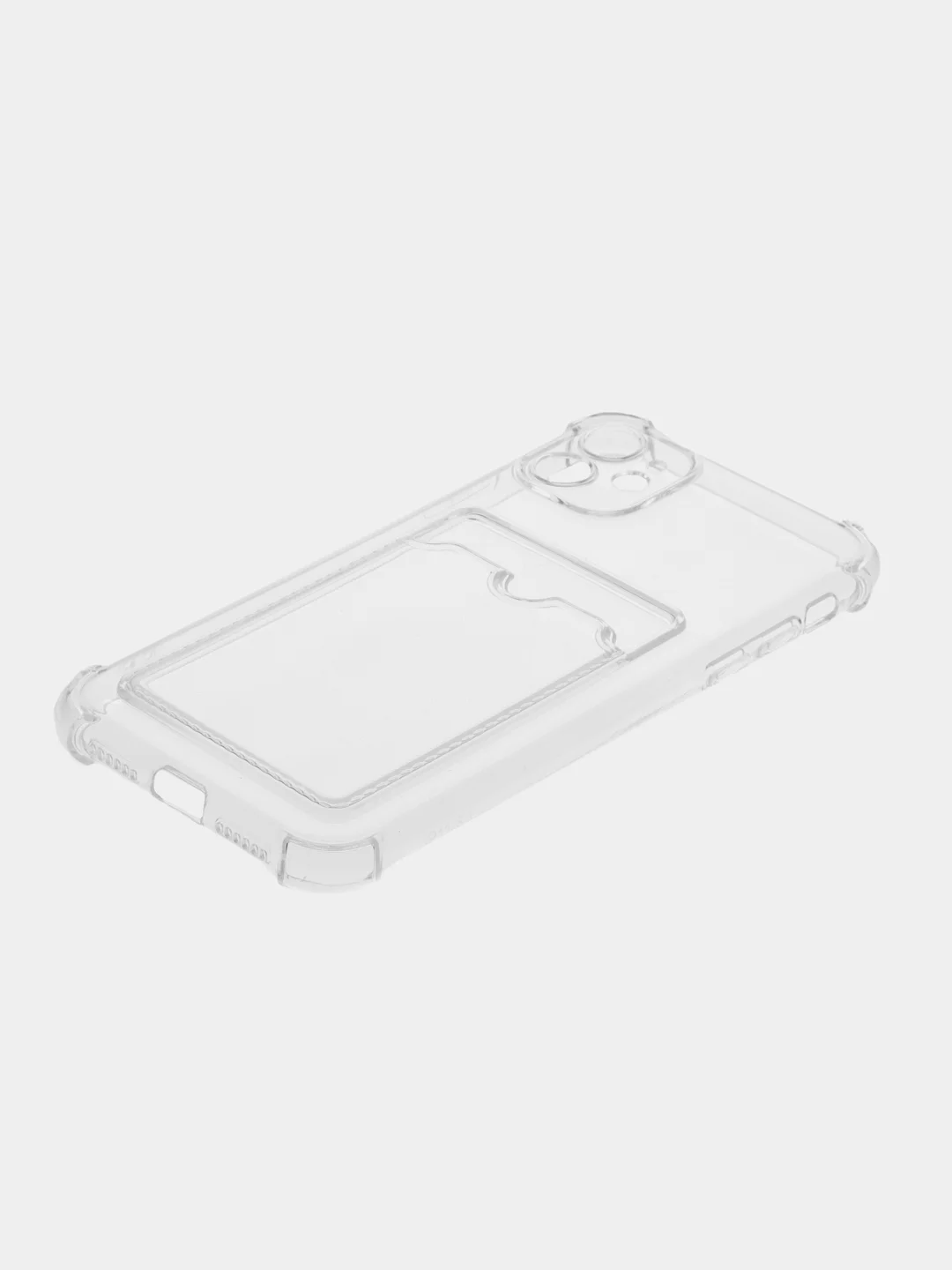 Голубой чехол для iPhone 11/12/13/14/Pro/Max/XR/7/8 прозрачный с отделом-карманом отсеком для карт