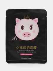 Маска для лица PIGGY йогуртовая с углем, тканевая очищающая и омолаживающая маска