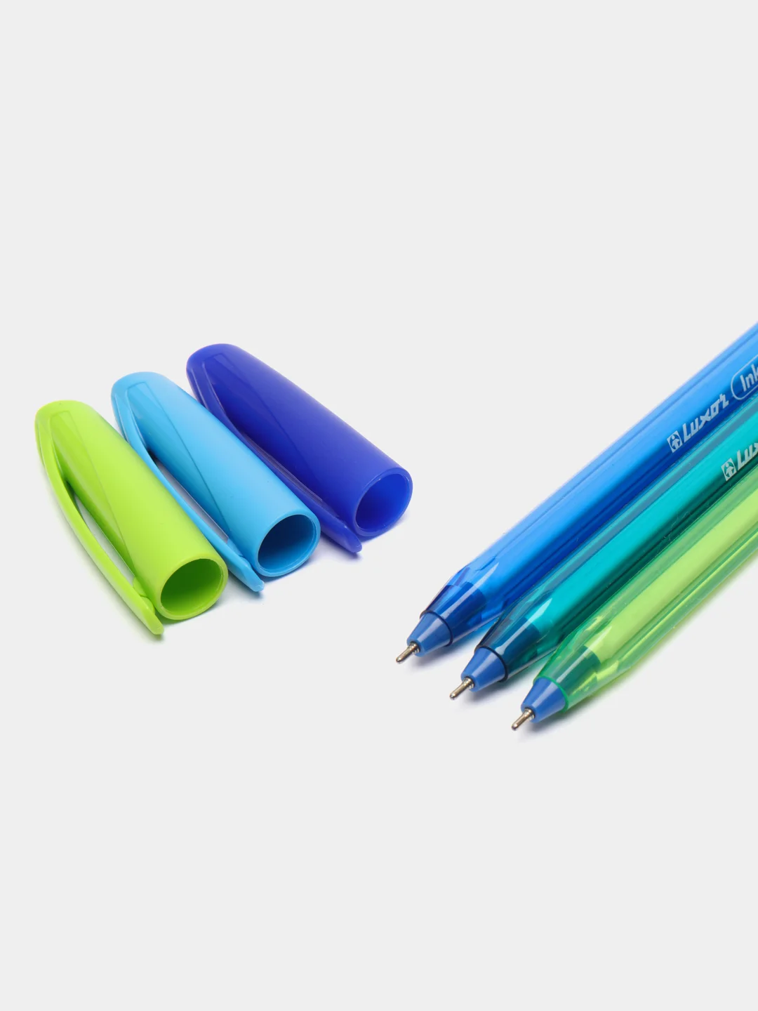 Прозрачный масляная ручка синяя шариковая Luxor InkGlide 100 Icy  0,7 мм трехгранная