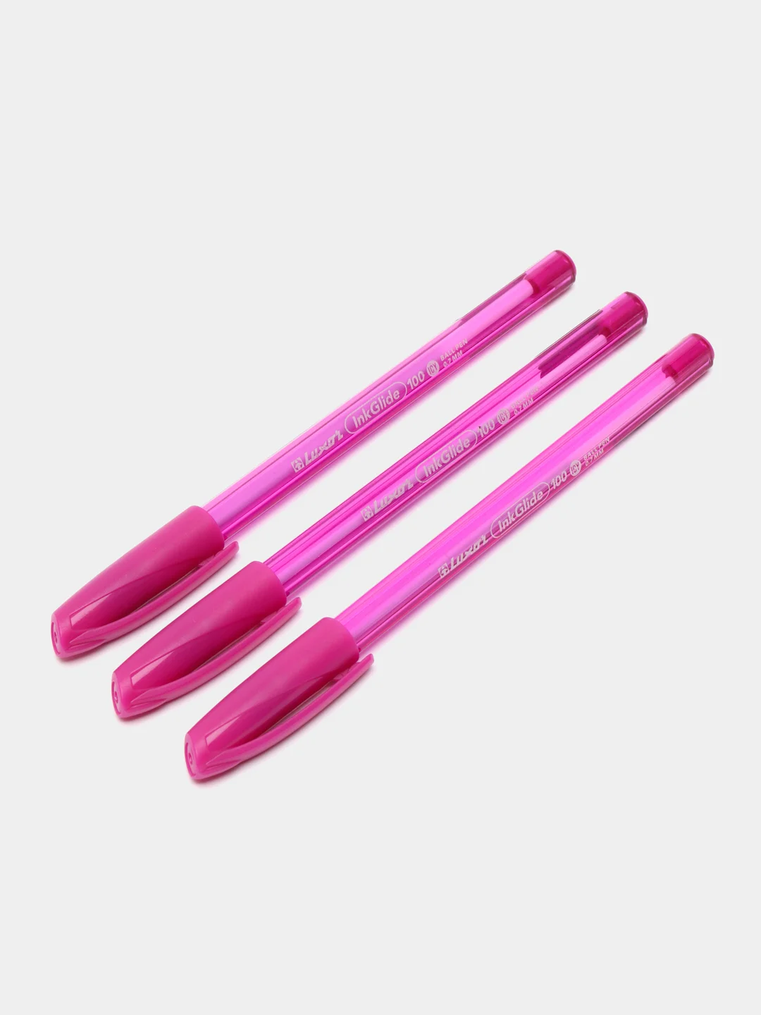 Розовый масляная ручка синяя шариковая Luxor InkGlide 100 Icy  0,7 мм трехгранная