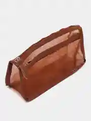 Коричневый двухслойный сетчатый пенал косметичка