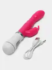 Розовый вибратор двойной "Кролик" для стимуляции точки G и клитора c USB, 2 цвета, 21,2 см
