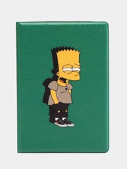 Обложка чехол на паспорт Барт Симпсон, зеленый (Bart Simpson)