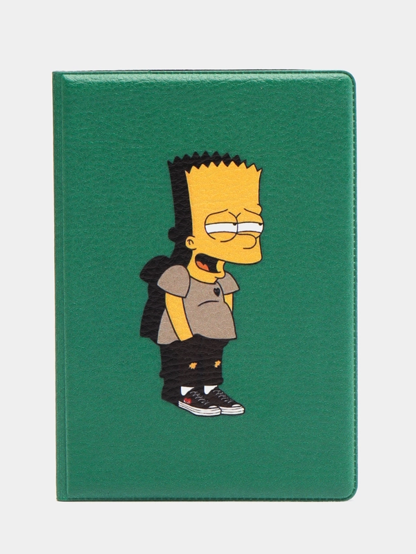 Обложка чехол на паспорт Барт Симпсон, зеленый (Bart Simpson)