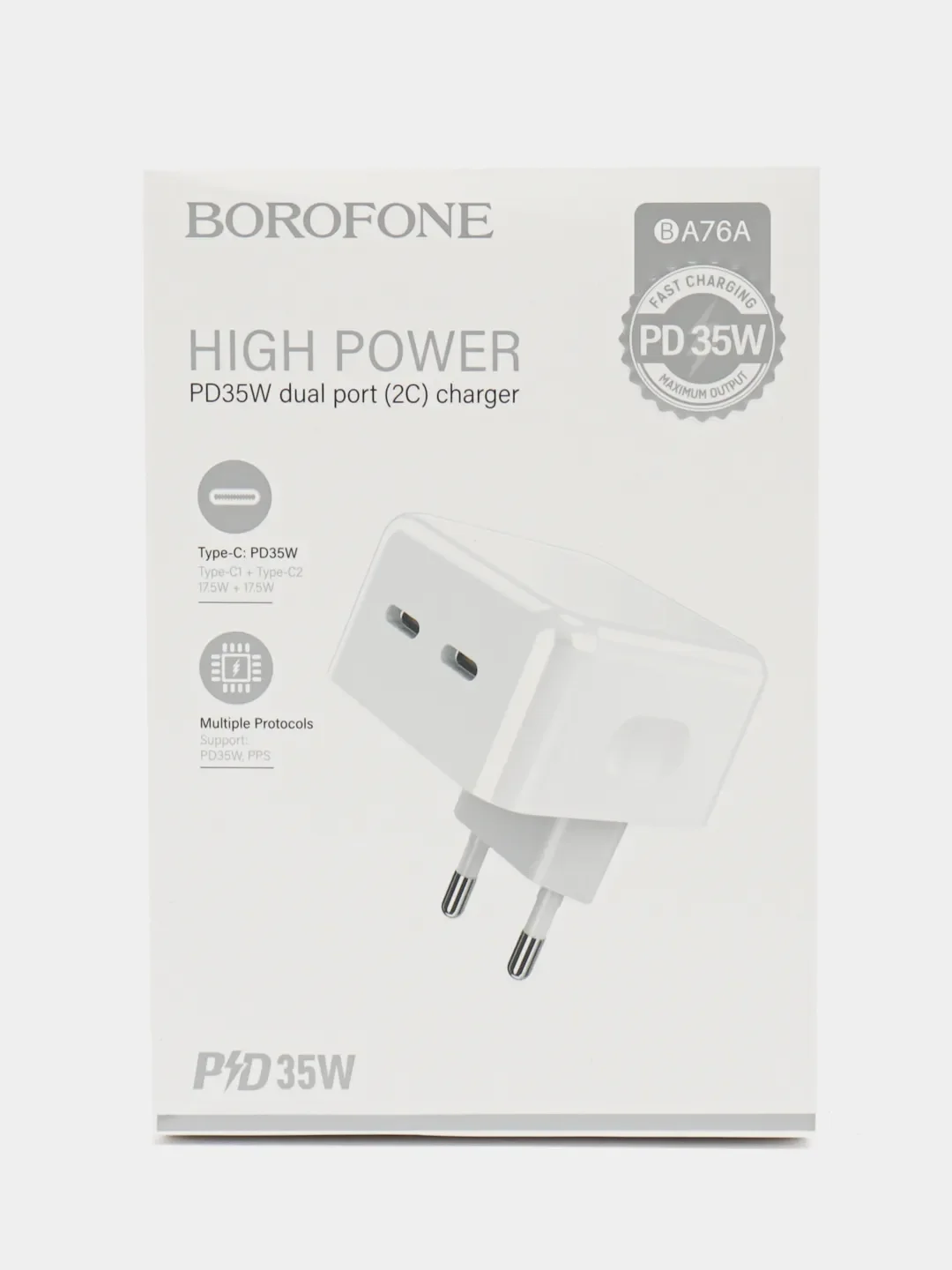 Сетевое зарядное устройство Borofone BA76A, 35W, 2 выхода Type-C + кабель, быстрая зарядка