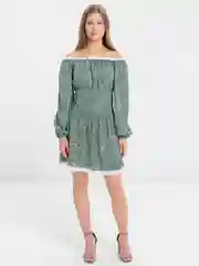 Зеленый летнее мини платье с открытыми плечами