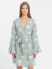 Мятный платье женское, шелковое, выше колен, с длинными рукавами, с рисунком, с узором