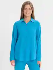 Синий костюм женский, брючный, оверсайз