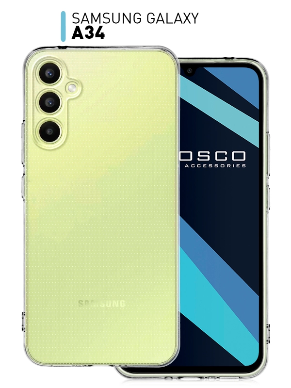 Силиконовый чехол ROSCO для Samsung Galaxy A34 с защитой камер и от прилипания, прозрачный