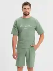 Мятный мужской костюм двойка: футболка и шорты