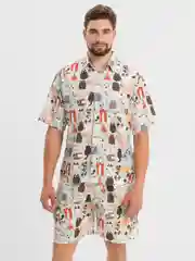 Мятный мужской летний пляжный костюм, двойка, рубашка, шорты