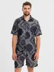 Угольный мужской летний пляжный костюм, двойка, рубашка, шорты