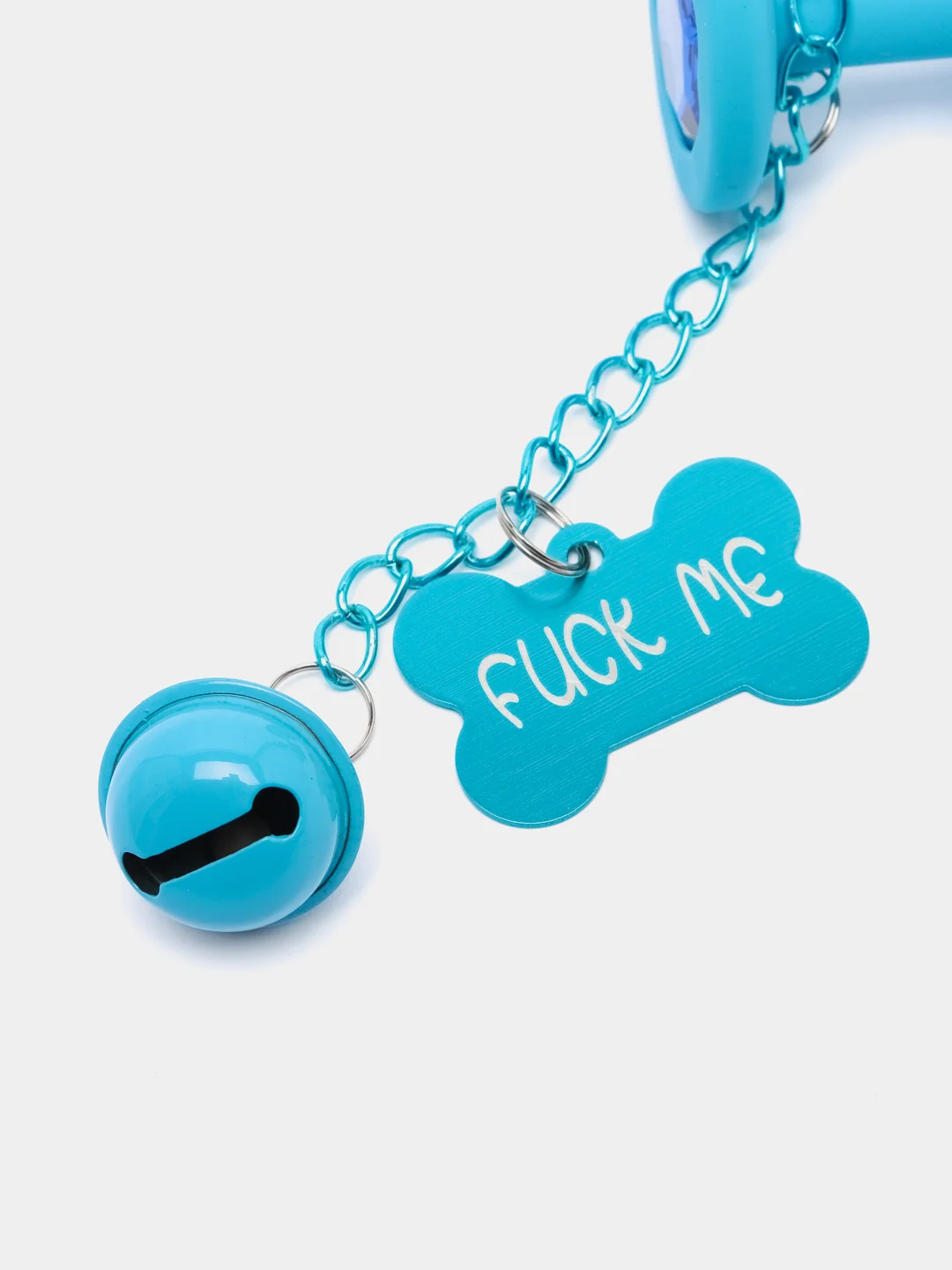 Синий анальная пробка FUCK ME, со стразой и колокольчиком