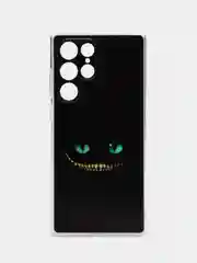 Черный чехол на Samsung Galaxy S22 Ultra / Самсунг S22 Ultra прозрачный с рисунком, защита камеры