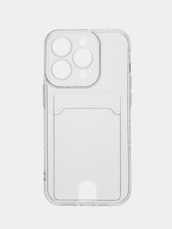 Чехол для iPhone 14, 14 Pro, 14 Plus, 14 Pro Max, прозрачный, с карманом для карты