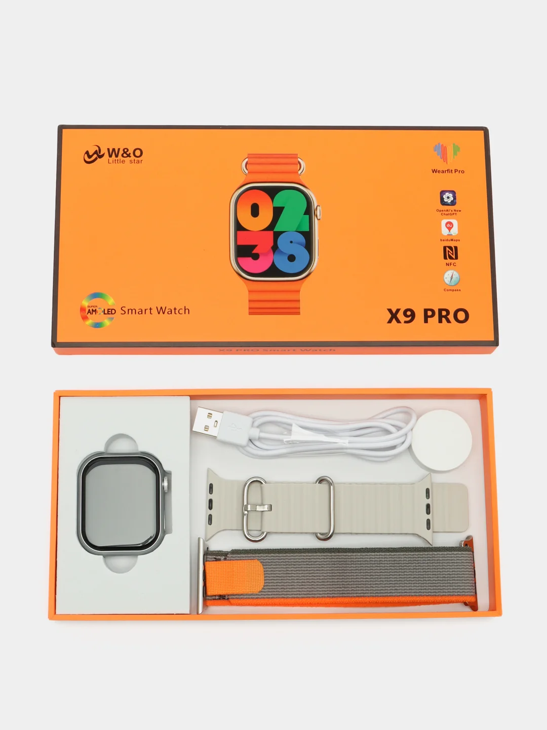 Серебряный смарт часы Smart Watch X9 PRO, Amoled экран