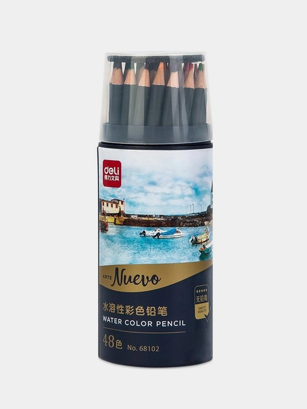 Карандаши цветные акварельные Deli Arte Nuevo круглые 48 цветов с кистью